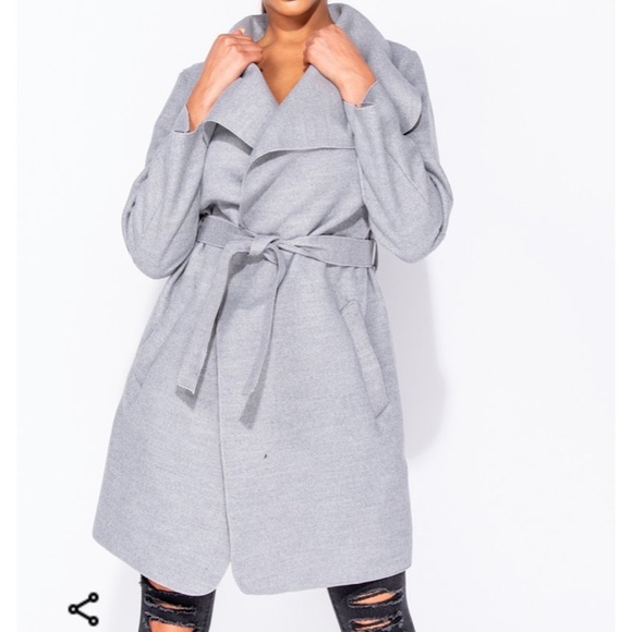 Grey Belted Waterfall Coat - Picture 5 of 7